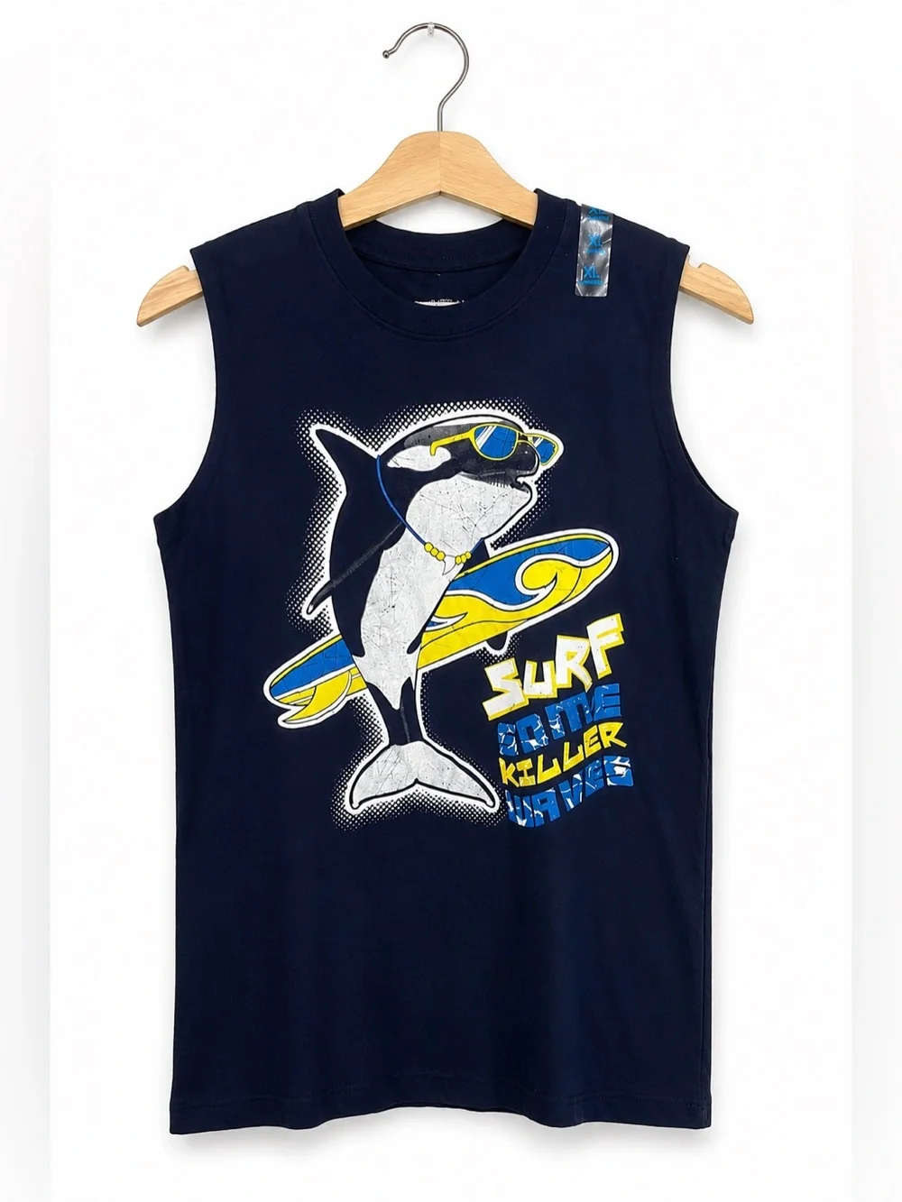 The Children's Place Boys Tank Top Size XL 14‎ Navy Blue Shark Surf Killer Waves